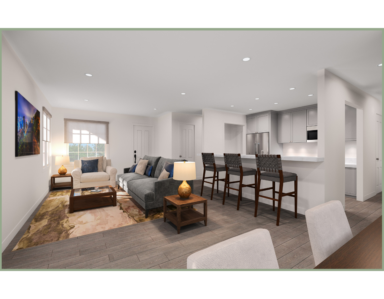 Skylight Rendering - Kitchen & Living Illustration mock-up of living and dining room