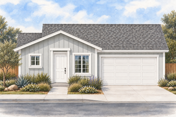 Baywood Homes, Plano tipo 1 Renderings of a house for Baywood Homes development.
