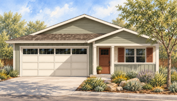 Vivienda de una sola planta, esquema 2 Renderings of a house for Greenfield development.